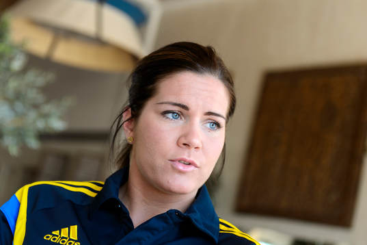 Sveriges Hanna Folkesson på en pressträff
