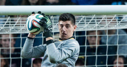 Belgiens målvakt Thibaut Courtois i träningslandskampen i