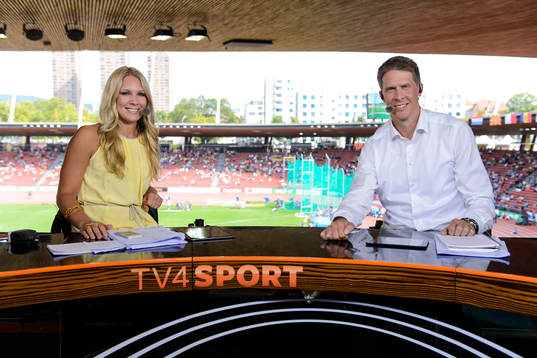 Anna Brolin och Christian Olsson i studion hos TV4 Sport