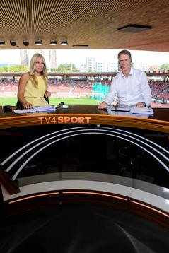 Anna Brolin och Christian Olsson i studion hos TV4 Sport