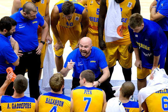 Sveriges tränare Vedran Bosnic pratar med laget