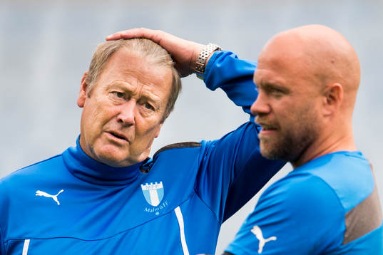 Malmö FFs tränare Åge Hareide och assisterande tränare