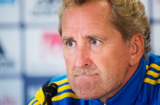 Förbundskapten Erik Hamrén på en presskonferens