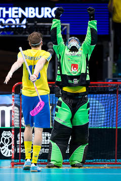 Sveriges målvakt Patrik Åman jublar