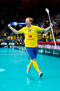 Sveriges Patrik Malmström jublar