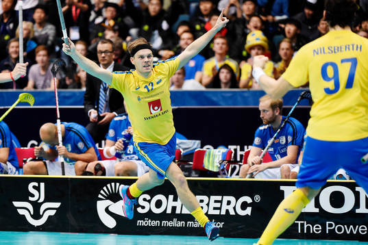 Sveriges Henrik Stenberg jublar med Robin Nilsberth