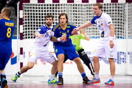 Islands Bjarki Mar Gunnarsson (v) och Aron Palmarsson (h)