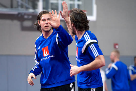 Sveriges Andreas Nilsson gör high five med Fredrik Petersen