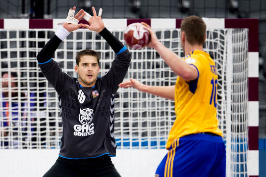 Tjeckiens målvakt Martin Galia ställs mot Sveriges Niclas