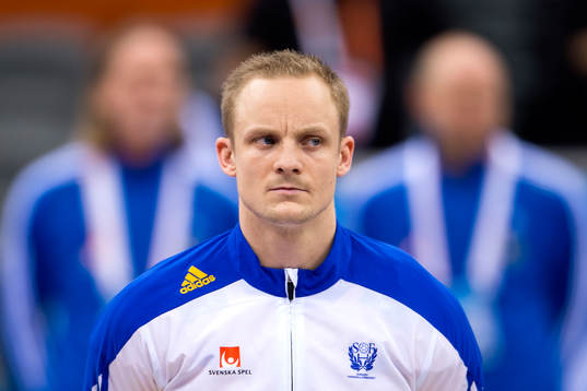 Sveriges Lukas Karlsson innan handbollsmatchen i VM mellan