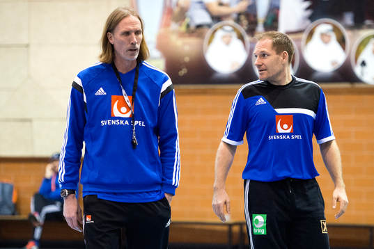 Sveriges förbundskapten Staffan Olsson och målvakt