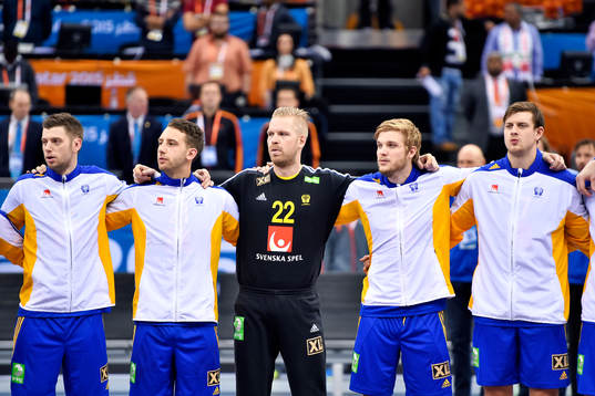 Sveriges Niclas Ekberg, Patrik Fahlgren, målvakt Johan