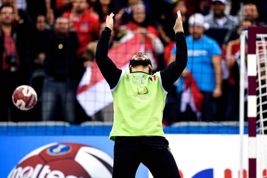 Egyptens målvakt Karim Handawy jublar