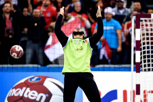 Egyptens målvakt Karim Handawy jublar