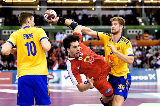 Egyptens Ahmed Elahmar och Sveriges Niclas Ekberg och