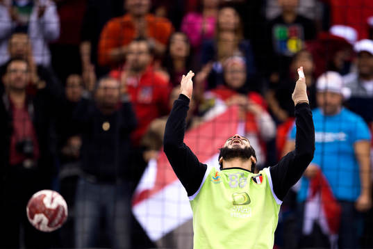 Egyptens målvakt Karim Handawy jublar