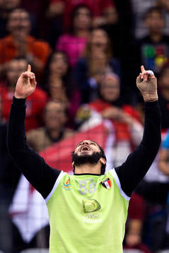 Egyptens målvakt Karim Handawy jublar