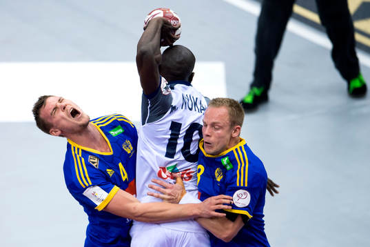 Sveriges Markus Olsson (v) och Lukas Karlsson (h)