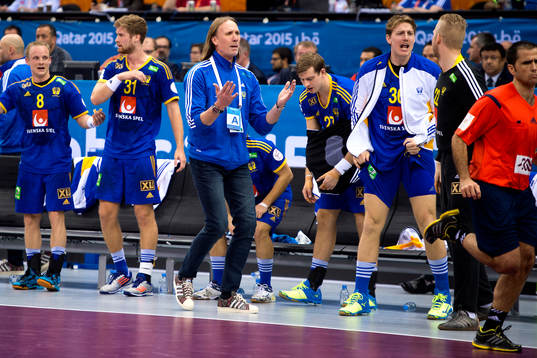 Sveriges förbundskapten Staffan Olsson och Jesper Nielsen