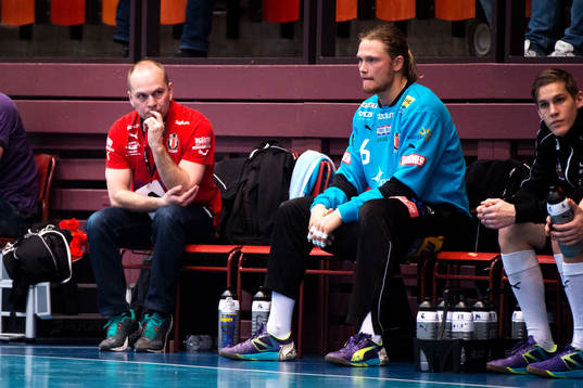 Drotts tränare Tommy Suoraniemi och målvakt Olle Lindblom