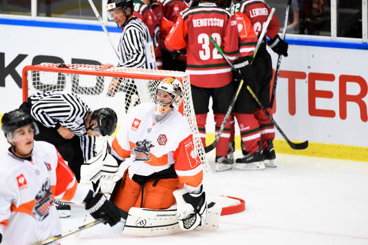 Sheffield Steelers målvakt Tyler Plante deppar