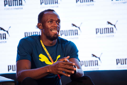 Jamaicas Usain Bolt vid en presskonferens