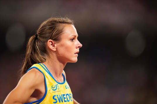Sveriges Erica Jarder i finalen på längdhopp