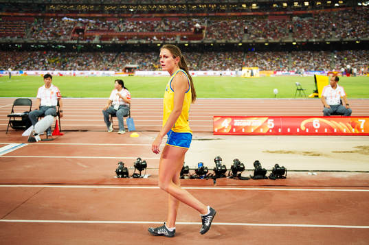 Sveriges Erica Jarder i finalen på längdhopp