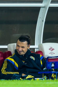 Sveriges Zlatan Ibrahimovic grimaserar på bänken i andra