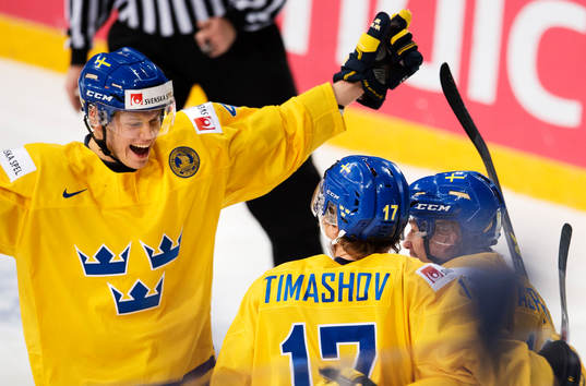 Sveriges Jacob Larsson, Dmytro Timashov och Rasmus Asplund