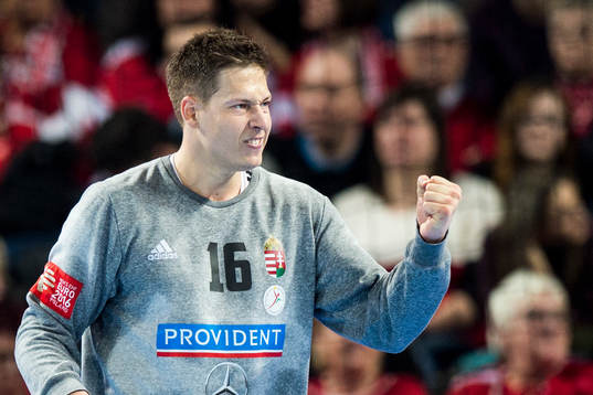 Ungerns målvakt Roland Mikler jublar