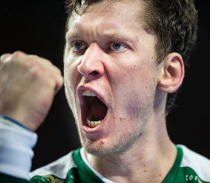 Danmarks målvakt Niklas Landin Jacobsen jublar