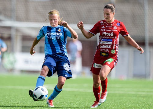 Djurgårdens Annika Kukkonen och Piteås Felicia Karlsson