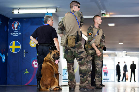 Militär med en hund