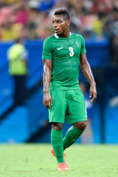 Nigerias Kingsley Madu i fotbollsmatchen mellan Nigeria och
