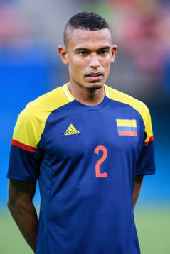 Colombias William Tesillo vid lineup innan fotbollsmatchen