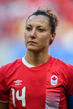 Kanadas Melissa Tancredi vid lineup innan fotbollsmatchen
