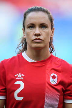 Kanadas Allysha Chapman vid lineup innan fotbollsmatchen