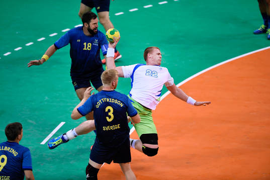 Sloveniens Marej Gaber i handbollsmatchen mellan Slovenien