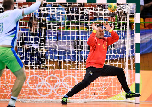 Sveriges målvakt Mattias Andersson  i handbollsmatchen