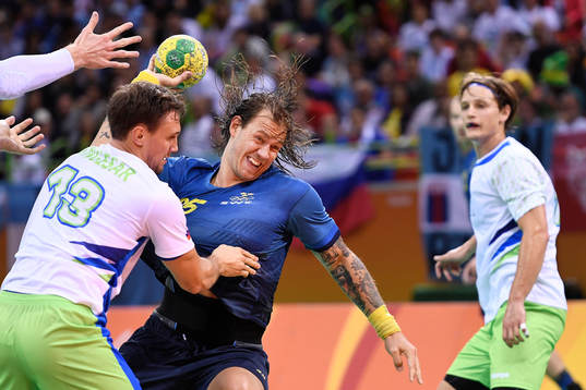 Sveriges Andreas Nilsson i handbollsmatchen mellan