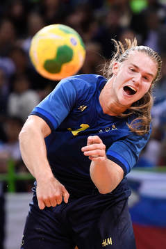Sveriges Lukas Nilsson i handbollsmatchen mellan Slovenien