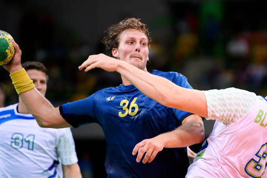 Sveriges Jesper Nielsen i handbollsmatchen mellan Slovenien