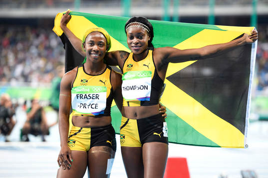 Jamaicas Shelly-Ann Fraser-Pryce och Elaine Thompson