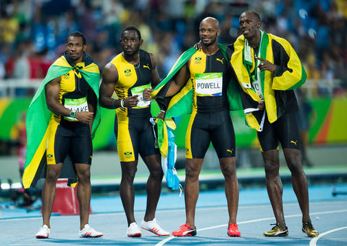 Jamaicas lag med Yohan BLAKE, Nickel ASHMEADE, Asafa Powell