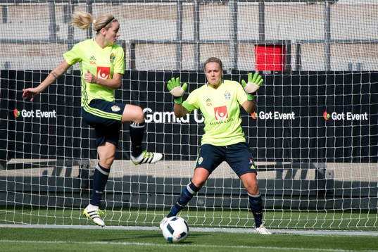 Sveriges Lisa Dahlkvist och målvakt Hilda Carlén