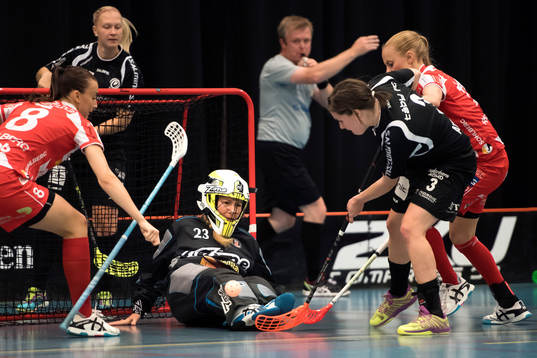 Pixbos målvakt Sara Hjorting räddar ett skott från