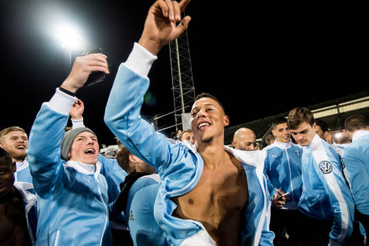 Malmö FFs Teddy Bergqvist och Tobias Sana jublar