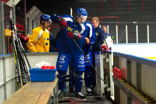 Sveriges Kristoffer Gunnarsson går ut på isen