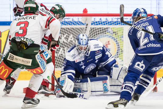räddning av Leksands målvakt Henrik Haukeland Frölundas